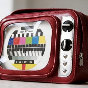 Retro TV Ita Bag – PU Leather Clear Display Backpack, Shoulder and Handbag for Pins, Keychains and Anime Merch | Gift for Otaku, Collectors