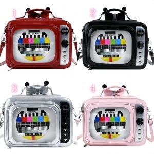 Retro TV Ita Bag – PU Leather Clear Display Backpack, Shoulder and Handbag for Pins, Keychains and Anime Merch | Gift for Otaku, Collectors