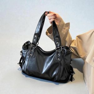 Retro Vegan Leather Shoulder Tote: Classic Large-Capacity Crossbody for Women