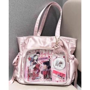 Ribbon Bow Harajuku Shoulder Bag – Y2K Lolita Pleated Large Capacity Student Tote Handbag