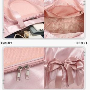 Ribbon Bow Harajuku Shoulder Bag – Y2K Lolita Pleated Large Capacity Student Tote Handbag