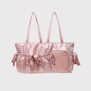 Ribbon Bow Harajuku Shoulder Bag – Y2K Lolita Pleated Large Capacity Student Tote Handbag