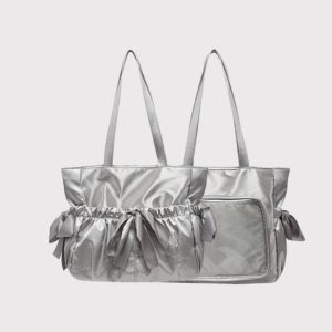 Ribbon Bow Harajuku Shoulder Bag – Y2K Lolita Pleated Large Capacity Student Tote Handbag