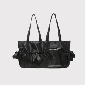 Ribbon Bow Harajuku Shoulder Bag – Y2K Lolita Pleated Large Capacity Student Tote Handbag