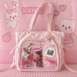 Ribbon Bow Harajuku Shoulder Bag – Y2K Lolita Pleated Large Capacity Student Tote Handbag