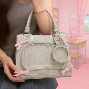 Ribbon Bow Ita Bag – Japanese Lolita Harajuku PU Crossbody Shoulder Handbag with Transparent Pocket