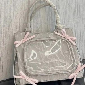 Ribbon Bow Ita Bag – Japanese Lolita Harajuku PU Crossbody Shoulder Handbag with Transparent Pocket