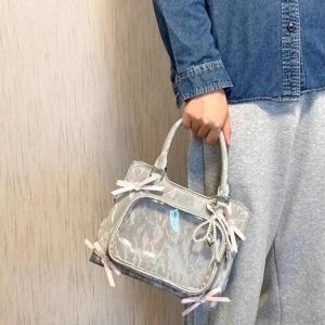 Ribbon Bow Ita Bag – Japanese Lolita Harajuku PU Crossbody Shoulder Handbag with Transparent Pocket