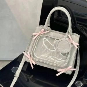 Ribbon Bow Ita Bag – Japanese Lolita Harajuku PU Crossbody Shoulder Handbag with Transparent Pocket