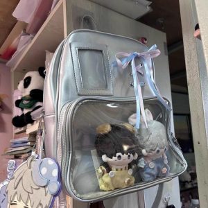 Ribbon Ita Bag Backpack – Large Clear Window Display Bag for Pins, Keychains & Anime Merch, Kawaii Lolita Style
