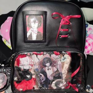 Ribbon Ita Bag Backpack – Large Clear Window Display Bag for Pins, Keychains & Anime Merch, Kawaii Lolita Style
