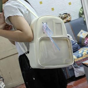 Ribbon Ita Bag Backpack – Large Clear Window Display Bag for Pins, Keychains & Anime Merch, Kawaii Lolita Style