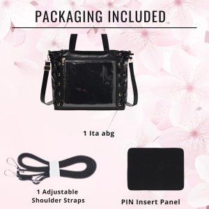 Ribbon Ita Bag Pins Display Single Shoulder Crossbody Bag PU Leather Big Capacity Tote Bag with Zipper and Insert
