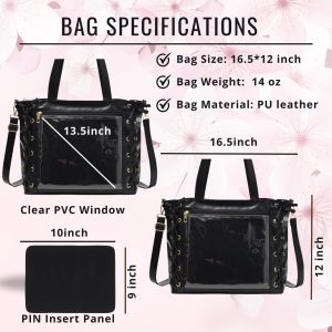 Ribbon Ita Bag Pins Display Single Shoulder Crossbody Bag PU Leather Big Capacity Tote Bag with Zipper and Insert