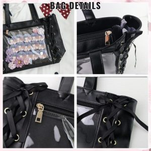 Ribbon Ita Bag Pins Display Single Shoulder Crossbody Bag PU Leather Big Capacity Tote Bag with Zipper and Insert
