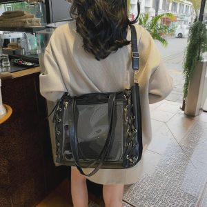 Ribbon Ita Bag Pins Display Single Shoulder Crossbody Bag PU Leather Big Capacity Tote Bag with Zipper and Insert