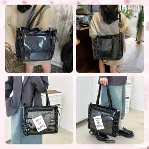 Ribbon Ita Bag Pins Display Single Shoulder Crossbody Bag PU Leather Big Capacity Tote Bag with Zipper and Insert
