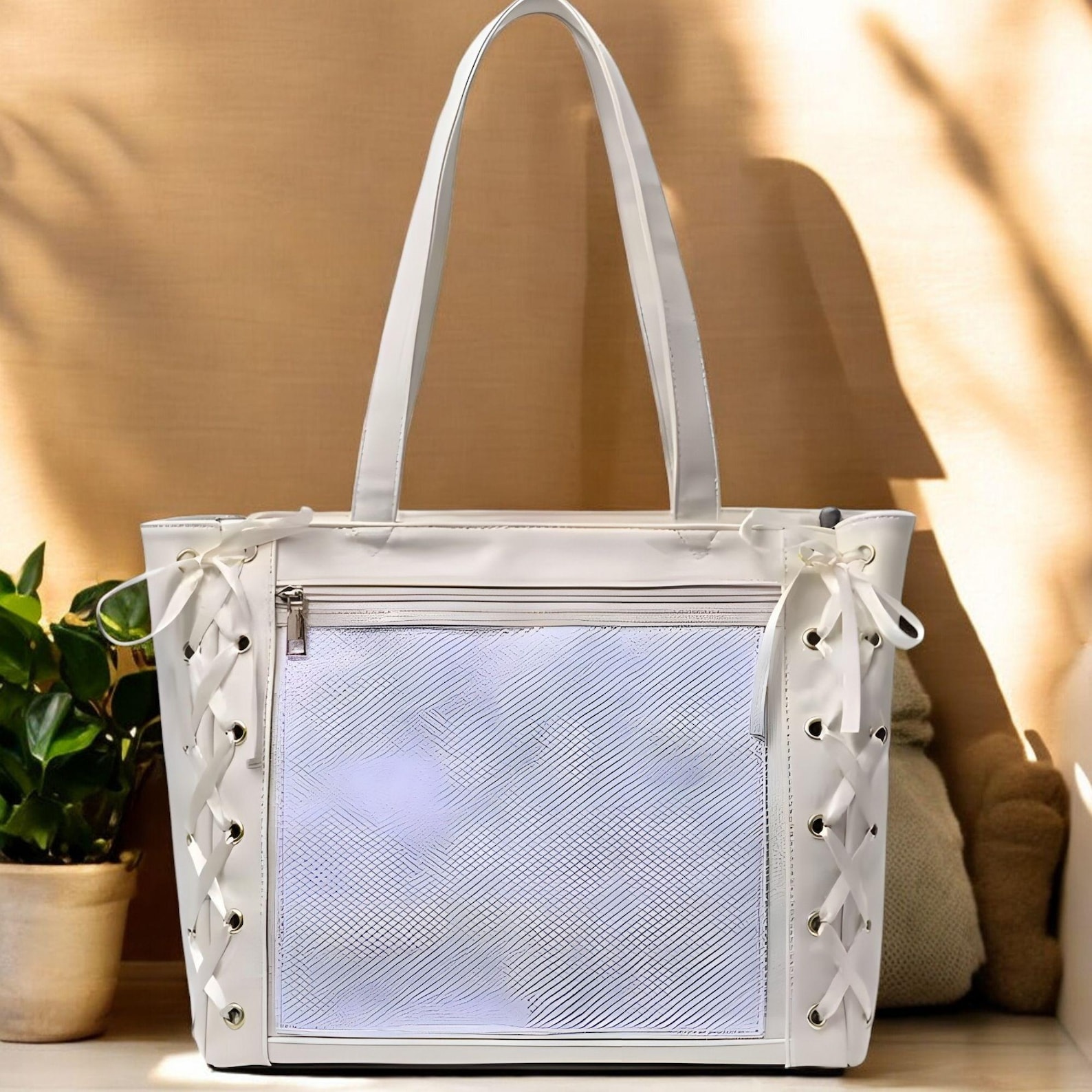 Ribbon Lace-Up Ita Bag, Anime Pin Display Tote