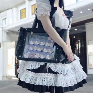Ribbon Lace-Up Ita Bag, Anime Pin Display Tote