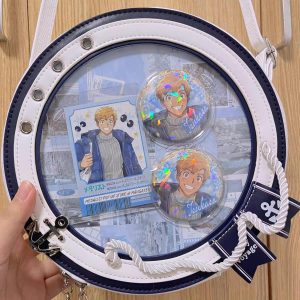 Round Ita Crossbody Bag with Nautical Theme – Clear Display Window, PU Leather Shoulder Purse for Anime Pins Cosplay & Merch Collectors
