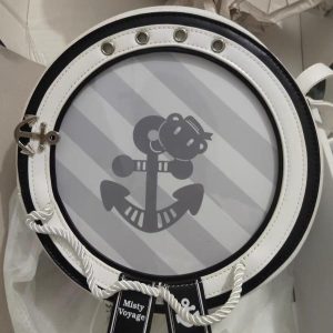 Round Ita Crossbody Bag with Nautical Theme – Clear Display Window, PU Leather Shoulder Purse for Anime Pins Cosplay & Merch Collectors