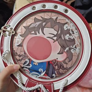Round Ita Crossbody Bag with Nautical Theme – Clear Display Window, PU Leather Shoulder Purse for Anime Pins Cosplay & Merch Collectors