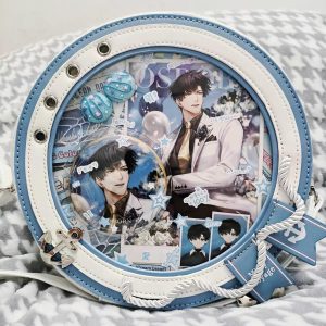 Round Ita Crossbody Bag with Nautical Theme – Clear Display Window, PU Leather Shoulder Purse for Anime Pins Cosplay & Merch Collectors