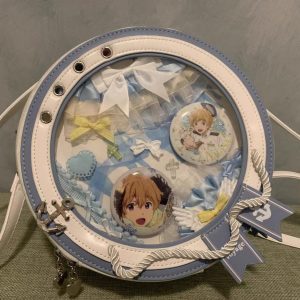 Round Ita Crossbody Bag with Nautical Theme – Clear Display Window, PU Leather Shoulder Purse for Anime Pins Cosplay & Merch Collectors