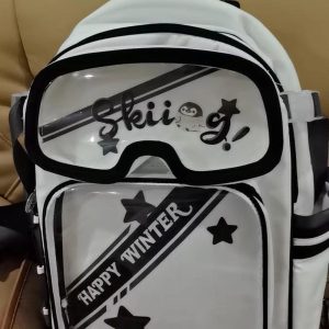 Ski Goggle Ita Backpack – Dual Window Display Anime Bag for Pins, Keychains & Merch, Clear Cosplay Rucksack Gift