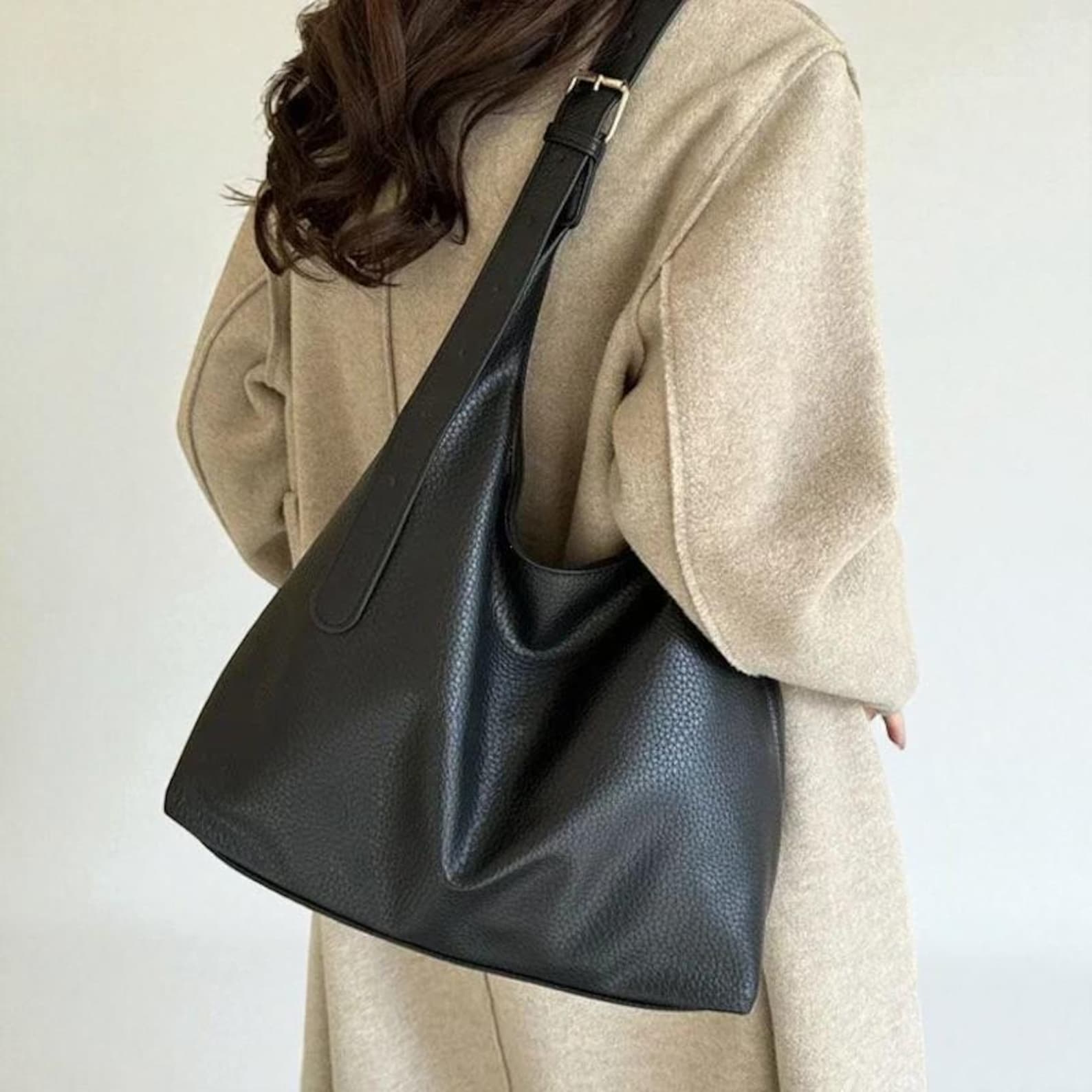 Slouchy Vegan Leather Shoulder Bag
