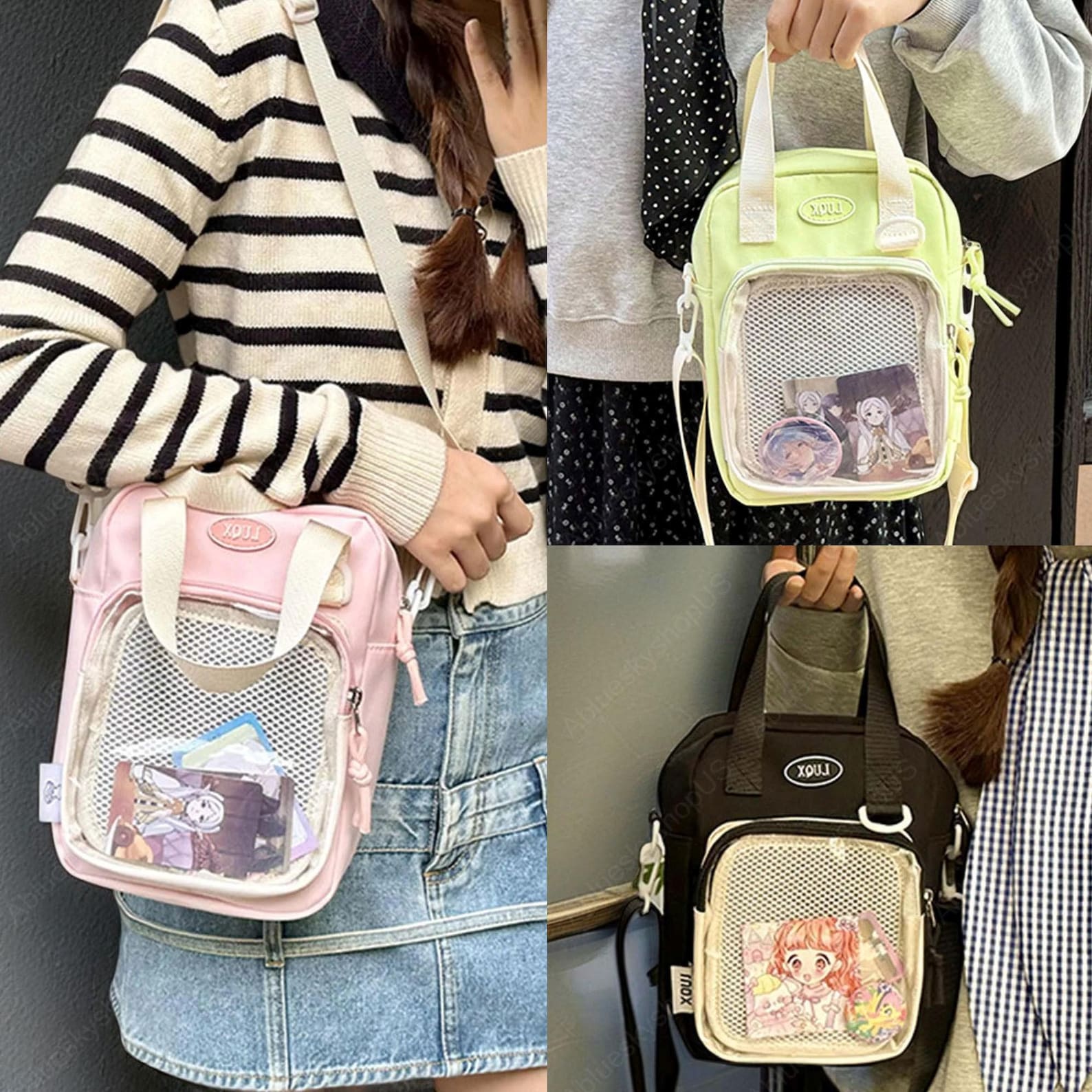 Small Crossbody Bag, Pin Display Bag, Transparent Window Messenger Bag, Cute Anime Kawaii Purse, Clear Pocket Shoulder Bag for Pins