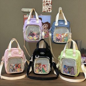 Small Crossbody Bag, Pin Display Bag, Transparent Window Messenger Bag, Cute Anime Kawaii Purse, Clear Pocket Shoulder Bag for Pins