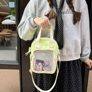 Small Crossbody Bag, Pin Display Bag, Transparent Window Messenger Bag, Cute Anime Kawaii Purse, Clear Pocket Shoulder Bag for Pins