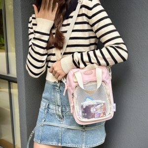 Small Crossbody Bag, Pin Display Bag, Transparent Window Messenger Bag, Cute Anime Kawaii Purse, Clear Pocket Shoulder Bag for Pins