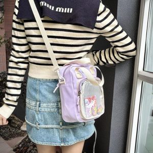 Small Crossbody Bag, Pin Display Bag, Transparent Window Messenger Bag, Cute Anime Kawaii Purse, Clear Pocket Shoulder Bag for Pins
