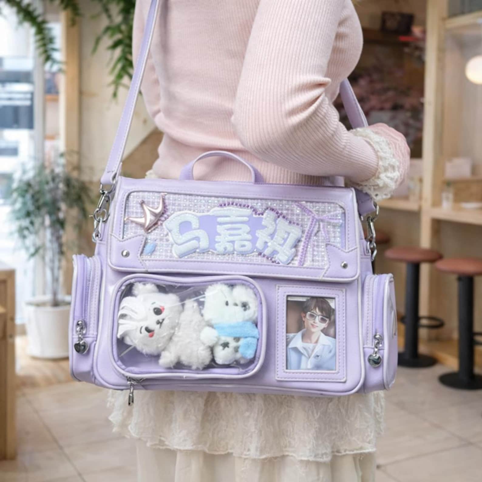 Solid Color Ita Bag Crossbody Backpack with Clear Display Window