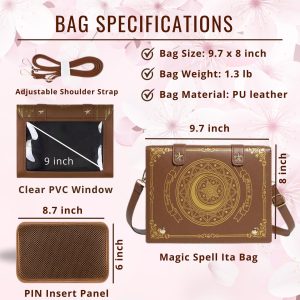 Spell book ita bag, anime ita bag, kawaii display bag, enamel pin ita bag, witchy ita bag, fantasy cosplay bag, kawaii ita crossbody