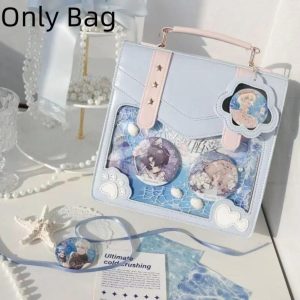 Square Ita Backpack – Kawaii JK Uniform Style PU Harajuku Shoulder Handbag with Transparent Pocket