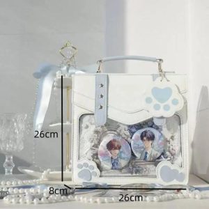 Square Ita Backpack – Kawaii JK Uniform Style PU Harajuku Shoulder Handbag with Transparent Pocket