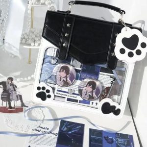 Square Ita Backpack – Kawaii JK Uniform Style PU Harajuku Shoulder Handbag with Transparent Pocket