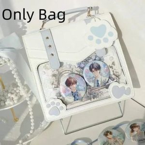 Square Ita Backpack – Kawaii JK Uniform Style PU Harajuku Shoulder Handbag with Transparent Pocket