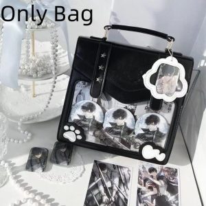 Square Ita Backpack – Kawaii JK Uniform Style PU Harajuku Shoulder Handbag with Transparent Pocket