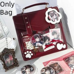Square Ita Backpack – Kawaii JK Uniform Style PU Harajuku Shoulder Handbag with Transparent Pocket