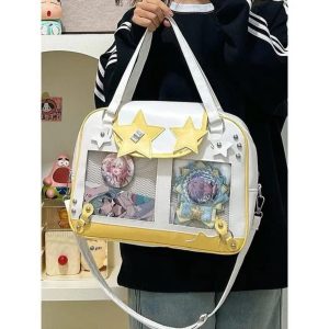 Star Yellow Ita Bag Women Transparent Shoulder Tote | Large Capacity Harajuku Crossbody Bag Y2K Fashion Purse