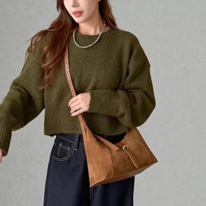 Suede Leather Shoulder Bag: Women’s Cowhide Crossbody Handbag