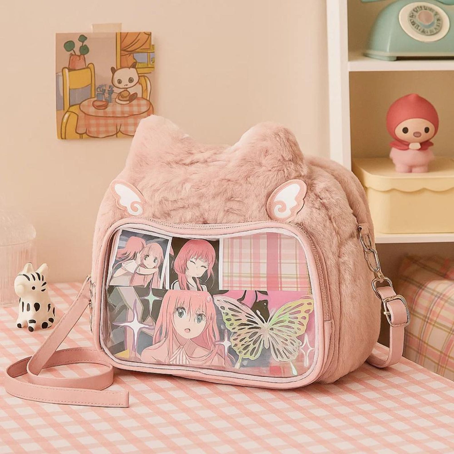Sweet Cat Plush Mini Backpack | Kawaii Pink Ita Bag Harajuku Women Soft Cute Aesthetic Shoulder Bag