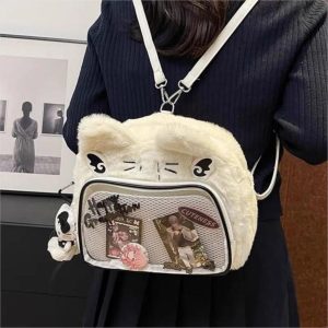 Sweet Cat Plush Mini Backpack | Kawaii Pink Ita Bag Harajuku Women Soft Cute Aesthetic Shoulder Bag