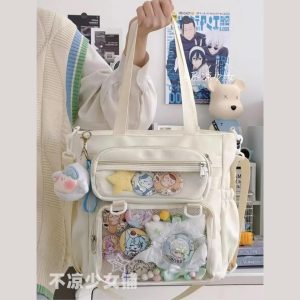 Transparent Ita Bag – Large Capacity Nylon Tote Crossbody Shoulder Handbag for Pins & Charms