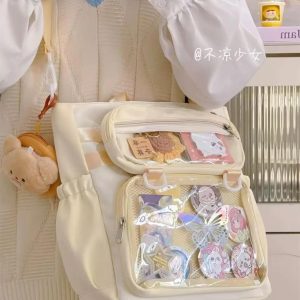 Transparent Ita Bag – Large Capacity Nylon Tote Crossbody Shoulder Handbag for Pins & Charms
