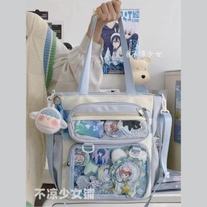 Transparent Ita Bag – Large Capacity Nylon Tote Crossbody Shoulder Handbag for Pins & Charms